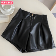 柏潮秋款pu皮a字短褲冬款外穿小個(gè)子皮褲高腰2025網(wǎng)紅褲子女夏季 黑色 1835 L (110-130斤)