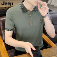 JEEP SPIRIT吉普POLO男衫男士t恤短袖新款純棉半袖夏季男款上衣高端翻領(lǐng)體恤 綠色H3359 XL (125-135斤)