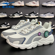 鴻星爾克（ERKE）男子跑步鞋輕便厚底耐磨運動(dòng)鞋舒適百搭休閑回彈戶(hù)外鞋 橡牙白/中灰 39