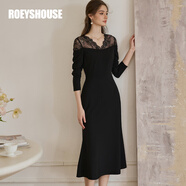 ROEYSHOUSE羅衣法式拼接蕾絲黑色魚尾裙2025春季新款優(yōu)雅修身顯瘦裙子11650 黑色 L
