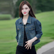 月半晴（YUEBANQING）復古時尚牛仔短外套女裝2025秋季新款小個子寬松顯瘦洋氣短款上衣 5994#藍色牛仔【春秋款】 【建議125-140斤】 2XL