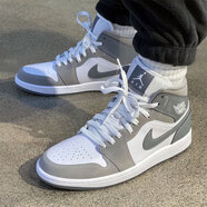 耐克（NIKE）aj男鞋秋季新款A(yù)IR JORDAN AJ1高幫籃球鞋休閑鞋運(yùn)動(dòng)鞋板鞋【潮 HF3216-100白色冷灰 42