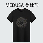 美杜莎高端短袖上衣男士夏季新款高級感休閑滿天星T恤衫打底衫男51017 黑色 薄款 6XL 建議：240-260