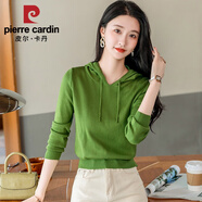 皮爾卡丹（pierre cardin）2025春季新款薄款針織衫女裝長(cháng)袖帶帽套頭毛衣小個(gè)子短款連帽衛衣 2024綠色2025 S 建議90斤以下穿