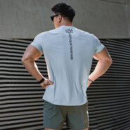 MUSCLE DOG肌肉狗 健身衣男夏季運動(dòng)短袖T恤男寬松彈力透氣跑步訓練服健身服 淺灰色 S