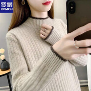 羅蒙（ROMON）羊.毛衫女2025秋冬新款半高領(lǐng)毛衣套頭加絨加厚寬松外穿長(cháng)袖針織 杏色【加/厚】 L 建議(100-115斤)