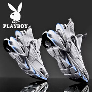 花花公子（PLAYBOY）小白男鞋2024秋冬科技感跑步網(wǎng)面男款秋季刀鋒增高運動(dòng)鞋 白色. 39 標準運動(dòng)碼
