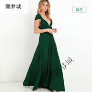 潮夢(mèng)城紅色晚禮服 宴會(huì )禮服 小個(gè)子歐美款性感吊帶多種穿法綁帶連衣裙 綠色 半裙長(cháng)106cm S