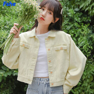 FSHE奶系休閑牛仔外套女2025秋季新款小個子薄款夾克日系外搭短款上衣 檸檬黃 L