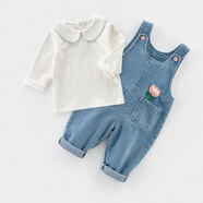 迪士尼（Disney）背帶褲女春秋裝女童衣服小童洋氣休閑牛仔褲子 藍色+白色荷葉邊 可愛(ài) 洋氣 90 cm 是現貨的親 選我