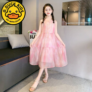 G.duck小黃鴨女童夏裝裙子新款童裝兒童夏天雪紡公主裙女大童夏季連衣裙 粉色 130
