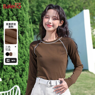 班尼路（Baleno）純色緊身長(cháng)袖T恤女2025年春秋季新款拼接設計感柔軟透氣百搭上衣