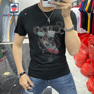 AEMAPE短袖T恤男夏季新款修身球鞋印花燙鉆潮牌絲光棉休閑圓領(lǐng)體恤 黑色 3XL 56