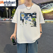 美羅邦 MELOBAN夏季新款純棉短袖t恤男士潮流寬松青少年五分袖學(xué)生圓領(lǐng)休閑上衣 T201白色 M 參考90-110斤左右