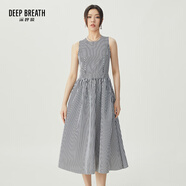 深呼吸DEEP BREATH女裝休閑圓領(lǐng)無(wú)袖背心印花連衣裙傘裙A500333 黑條 S (2)