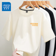 真維斯（JEANSWEST）休閑短袖女新款夏季寬松純棉t恤女2025年薄款學(xué)院風(fēng)學(xué)生上衣女裝 米色 中國青年_K M 【推薦105-120斤】