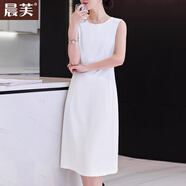 晨芙時(shí)尚小西裝外套女夏薄款小個(gè)子氣質(zhì)休閑中袖西服連衣裙職業(yè)套裝裙 單件白色連衣裙 3XL 建議130-140斤
