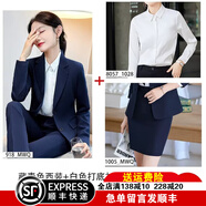 普妮姿黑色小西裝套裝女新款職業(yè)裝大學(xué)生職場(chǎng)面試正裝工作服西服外套秋 藏青色西裝+白色襯衫+半裙 L 【建議98-107斤】