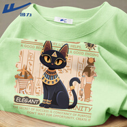 回力短袖t恤女夏季純棉寬松歐美潮流貓咪印花設計感正肩上衣體恤 果綠(埃及HL01文化)短T M