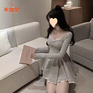 乖甜星純欲溫柔風(fēng)長袖方領(lǐng)白色連衣裙冬季辣妹氣質(zhì)收腰百褶公主蓬蓬短裙 灰色 L 建議110-125