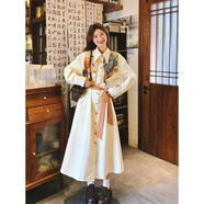 伊琦蕾（YIQILEI）法式小眾春季設計感印花拼接假兩件綁帶連衣裙女學生氣質修身長裙 杏色連衣裙 L 110-130斤