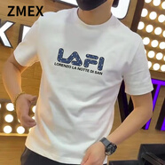 ZMEX短袖t恤男2025新款潮流休閑上衣體恤衫純色打底衫半袖男裝 白色【星空LAFI】 3XL 建議170-185斤
