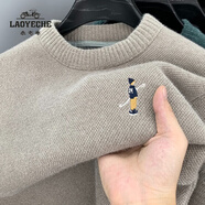 老爺車（LAOYECHE）加絨保暖毛衣男冬季圓領(lǐng)刺繡雪尼爾一體絨針織打底衫中青年衛(wèi)衣男 GL8112駝色加絨 XL 推薦135-155斤