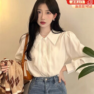 哈魯迪高級感白色襯衫女春秋內搭設計感小眾polo領(lǐng)長(cháng)袖襯衣疊穿馬甲上衣 白色 L （105-120斤）