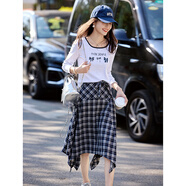 蘇醒的樂(lè )園2025春新款穿搭長(cháng)裙法式格子連衣裙休閑套裝 藏青色 S