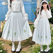 森女部落原創(chuàng  )甜美重工大擺裙繡花藍色A字蕾絲花邊半身裙百搭春女 半身裙（單件） （單件） S （單件）