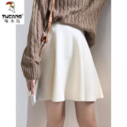 啄木鳥(niǎo)a字半身裙女2024新款秋冬韓版百褶傘裙松緊高腰針織毛線(xiàn)蓬蓬短裙 白色 均碼 建議80-145