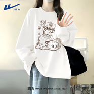 回力長(zhǎng)袖t恤女秋裝2025年最新款小貓內(nèi)搭打底衫初中生純棉寬松體恤衫