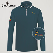 GOLF MODERN高爾夫服裝男裝 長(cháng)袖T恤半拉鏈刺繡polo衫男  商務(wù)休閑男裝 灰綠色A10 S