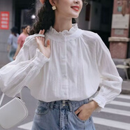茉衣雅（MOYIYA）chic法式荷葉邊白色襯衫女春季2025新款設(shè)計(jì)感小眾別致泡泡袖上衣 荷葉領(lǐng)棉 XL 115斤-125斤