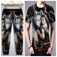 奢依君（SHEYIJUN）精神小伙套裝 套裝/T恤夏季休閑套裝男士短袖長(cháng)褲套裝青年運動(dòng)服 美女與狼短袖+長(cháng)褲一套裝 3XL