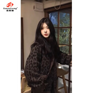 范哲狼（FANZELANG）美式復(fù)古中長款豹紋毛衣外套女2024秋季新款針織開衫寬松長袖上衣 豹紋 S 建議75-95斤