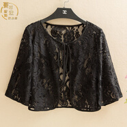小披肩裙子外搭外披蕾絲披肩小外搭夏季新款防曬衣短款外套女開(kāi)衫小個(gè)子媽媽披風(fēng) 黑色 3XL 125-140斤