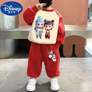迪士尼（DISNEY）哪吒童裝衛衣套裝2025春秋新款兒童衣服中小童2歲男女寶運動(dòng)裝潮3 A007哪吒敖丙+XT001小小沖鴨褲紅 100 【身高90-100CM】