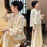 歐迪惠（Oudihui）新中式連衣裙女套裝國風(fēng)外套2025年春季新款唐裝時尚高級感一整套 單件吊帶裙 M 【建議80-100斤】