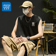 真維斯（Jeanswest）100%純棉背心男美式潮流街頭ins風(fēng)圓領(lǐng)無(wú)袖上衣男款戶(hù)外百搭汗衫 黑#ZS花紋標X 2XL 【不易變形】