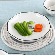 順祥碗碟盤家用陶瓷餐具日式ins風(fēng)飯碗創(chuàng)意碗陶瓷新夢想系列 佳佰釉下8.5英寸菊韻飯盤2件套