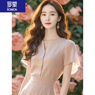 羅蒙（ROMON）連衣裙女裝夏季2025新款法式時尚收腰顯瘦粉色雪紡仙氣溫柔風(fēng)裙子 粉色 L 110-125斤