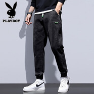花花公子牛仔褲男秋冬季新款男褲寬松束腳褲運動(dòng)工裝哈倫休閑長(cháng)褲子男款 2318黑色 3XL 【36-37碼-體重165-180斤】