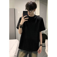 侯七爺（HOUQIYE）純棉短袖T恤男夏季款寬松涼感半袖上衣美式體恤潮流男裝 黑色 L