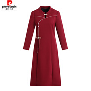 皮爾卡丹（pierre cardin）結(jié)婚禮服媽媽喜服春款旗袍春裝新款喜婆婆婚宴春秋冬連衣裙 2390【酒紅色加絨】 2XL 【建議110-125斤左右】