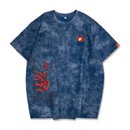 簡拓賀歲款國潮鳳凰刺繡圓領(lǐng)短袖潮中國風(fēng)重磅春夏寬松高檔男款t恤 藍色 常規(guī) M 90-115斤