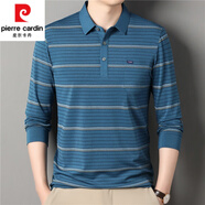 皮爾卡丹（pierre cardin）高端棉長(cháng)袖t恤男士中年男裝有口袋polo衫爸爸裝翻領(lǐng)商務(wù)體恤上衣 藍色 2XL 建議150-170斤