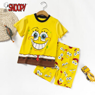 史努比海綿寶寶衣服兒童睡衣派對男童夏季純棉T恤短褲套裝可愛(ài)家居服cos 海綿寶寶 95 cm