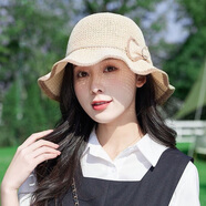 暢印鏤空漁夫帽女新款夏季時(shí)尚簡(jiǎn)約蝴蝶結(jié)遮陽(yáng)帽可折疊防曬太陽(yáng)帽 米色