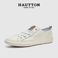 皓頓（HAUT TON）男鞋一腳蹬樂福鞋軟牛皮舒適休閑板鞋小白鞋子 XB076 白色 38